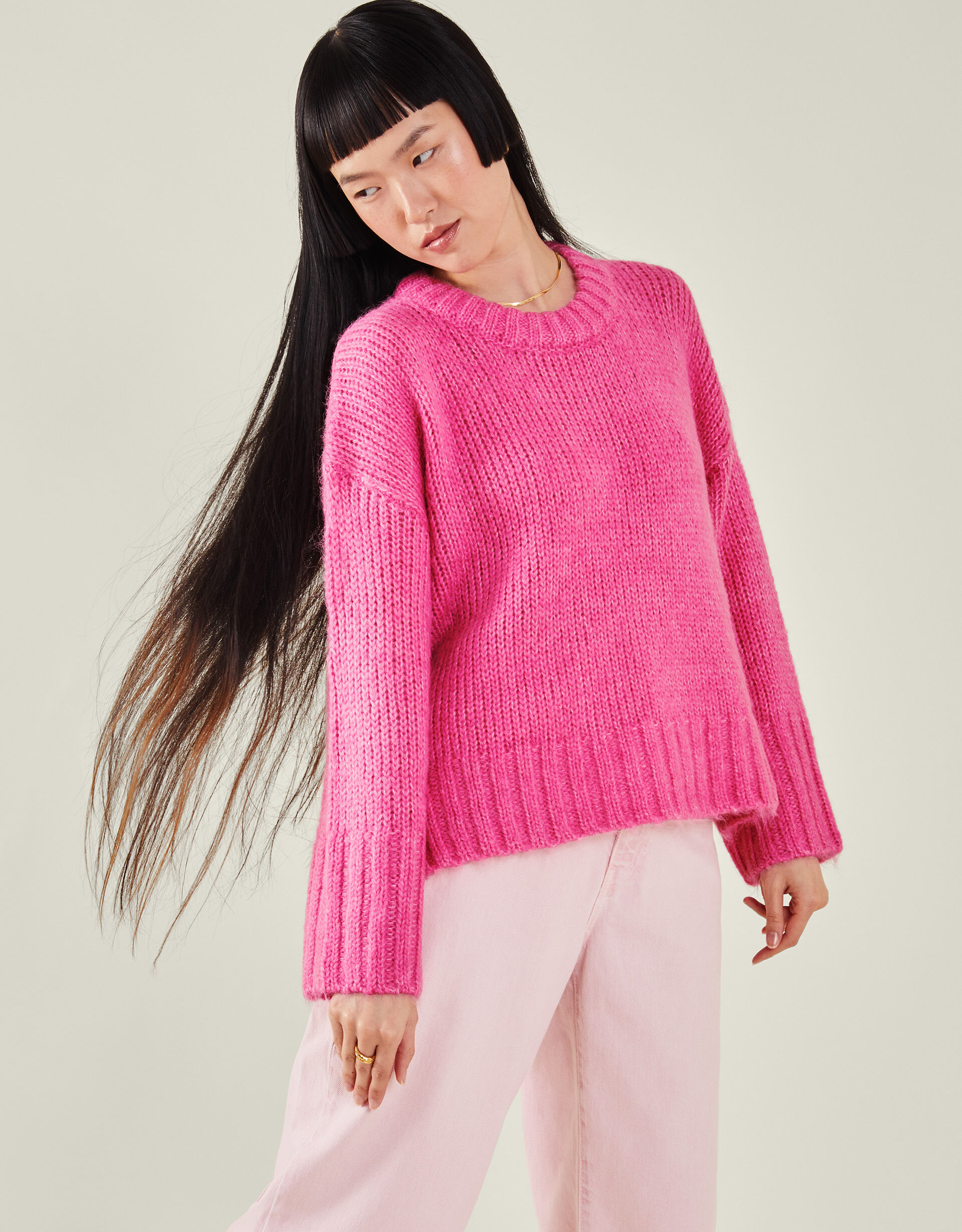 Pink chunky jumper shop