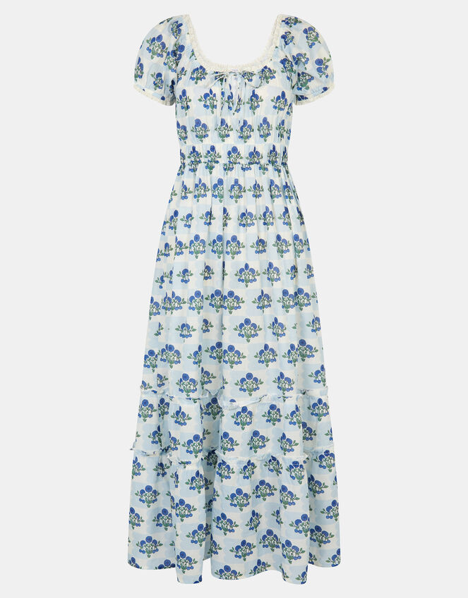 Floral Print Puff Sleeve Midi Dress, Ivory (IVORY), large
