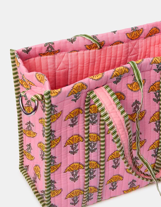 Floral Block Print Quilted Handbag, , large