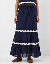 Ric Rac Tiered Maxi Skirt, Blue (NAVY), large