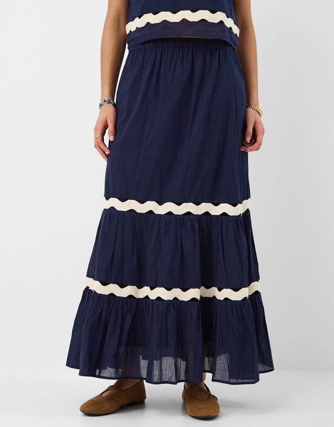 Ric Rac Tiered Maxi Skirt, Blue (NAVY), large