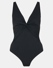 Knot Front Shaping Swimsuit, Black (BLACK), large