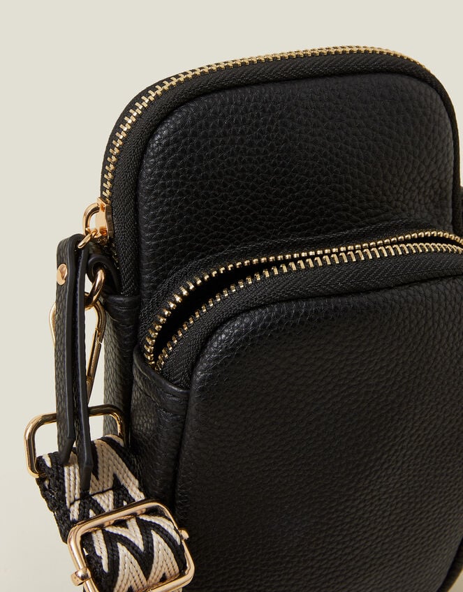 Webbing Strap Phone Bag, Black (BLACK), large