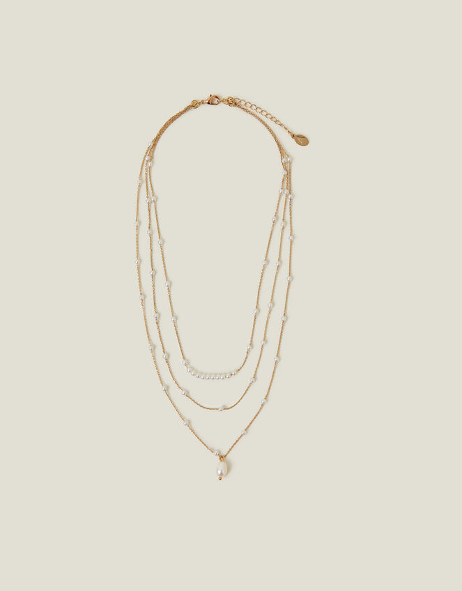 Layered Pearl Station Necklace, , large