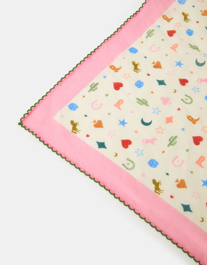 Cowboy Print Square Cotton Scarf, , large