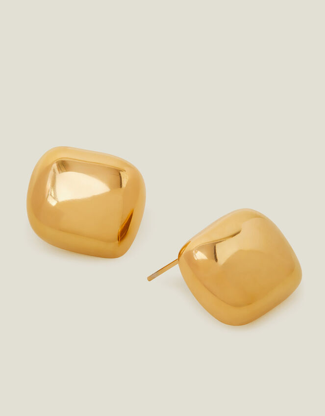 14ct Gold-Plated Stainless Steel Button Earrings, , large