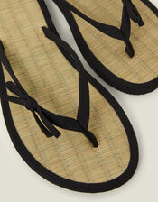 Bow Strap Seagrass Flip Flops, Black (BLACK), large