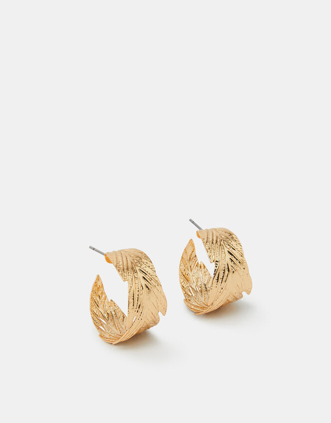 Textured Leaf Hoop Earrings, , large