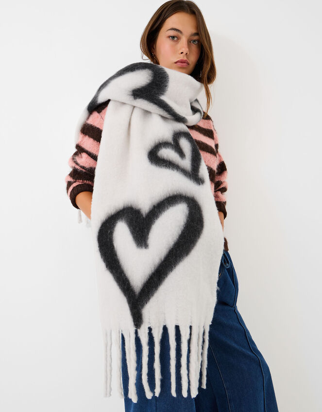 Super Soft Heart Print Scarf, , large