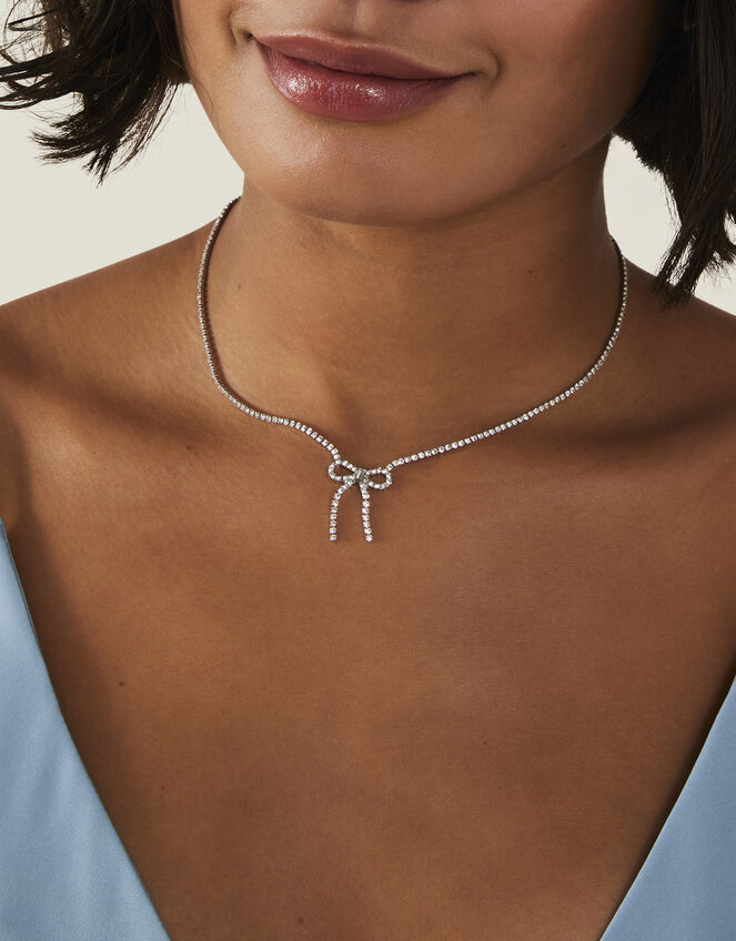 Diamante Bow Necklace, , large
