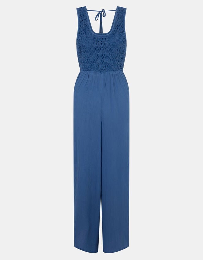 Sleeveless Crochet Jumpsuit, Blue (NAVY), large