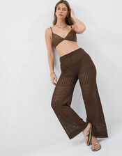 Crochet Knit Trousers, Brown (BROWN), large