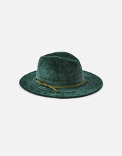 Chenille Packable Fedora Hat, Green (GREEN), large