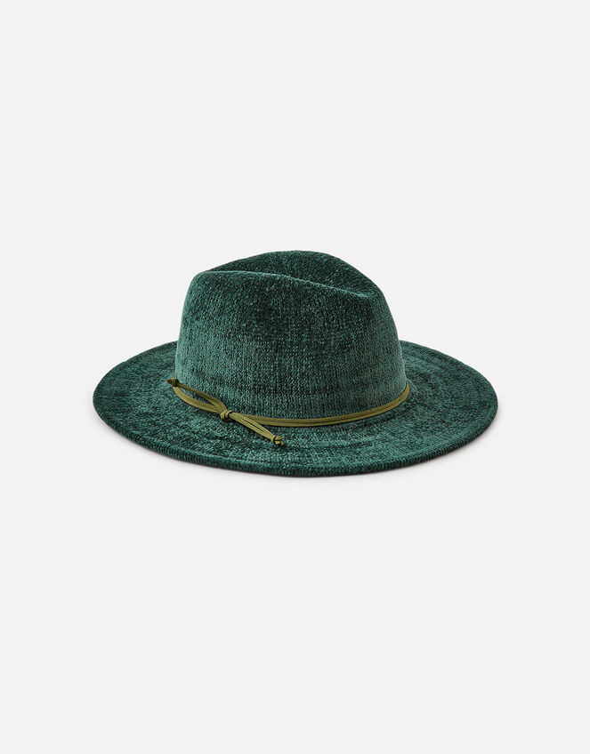 Chenille Packable Fedora Hat, Green (GREEN), large