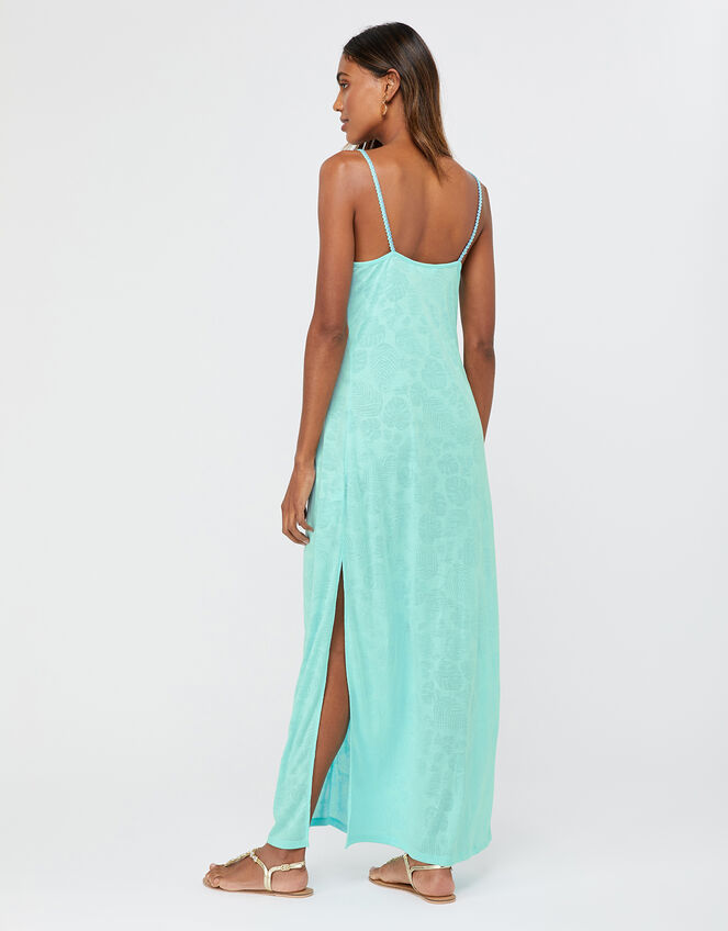 Palm Print Jersey Maxi Dress, Blue (AQUA), large
