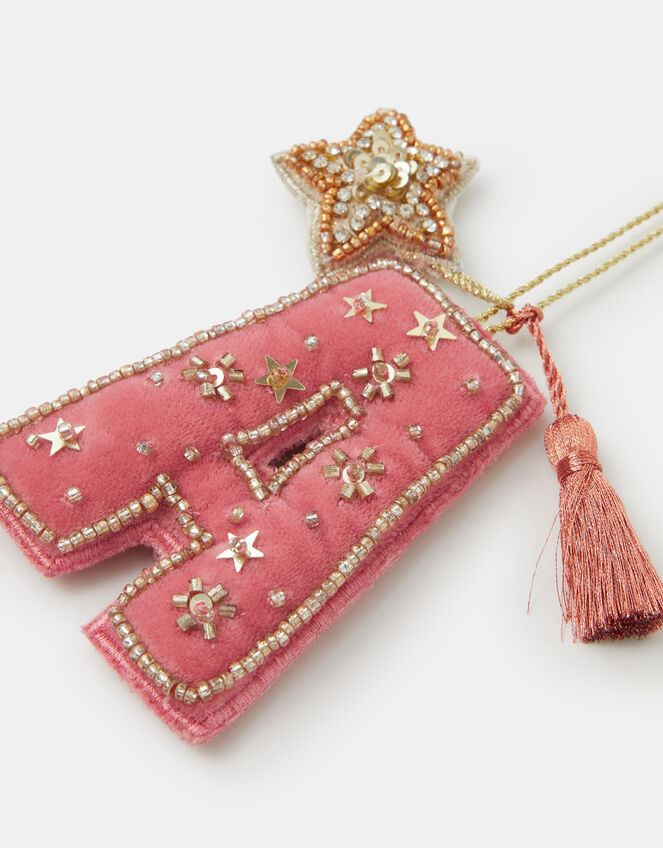Beaded Initial Velvet Christmas Tree Decoration, Pink (PINK), large