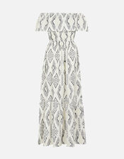 Aztec Bardot Maxi Dress , Black (BLACK WHITE), large