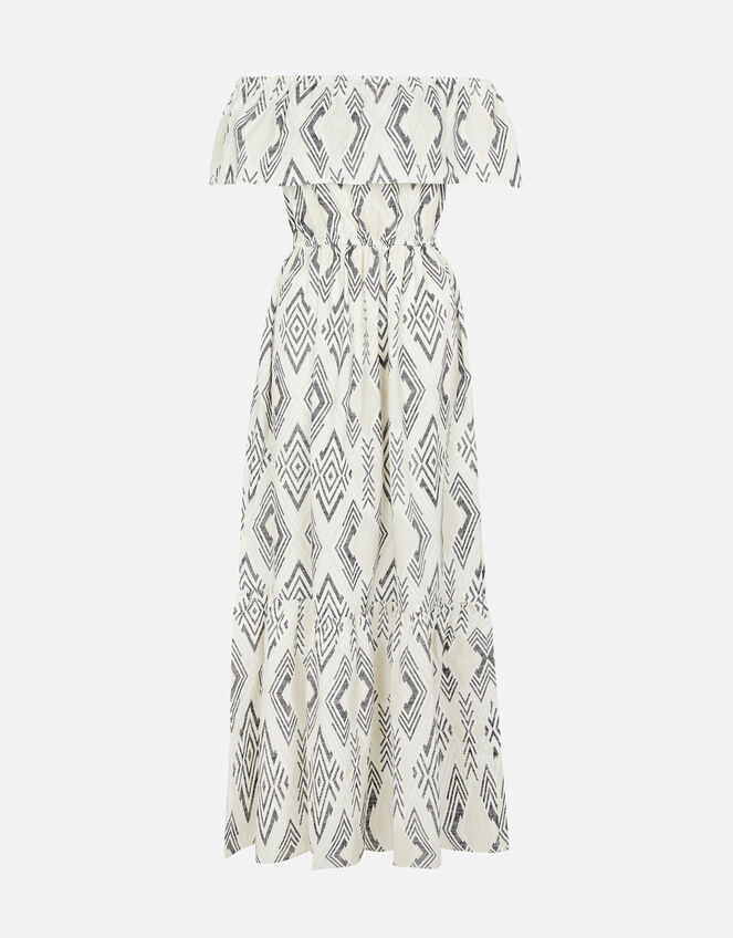 Aztec Bardot Maxi Dress , Black (BLACK WHITE), large