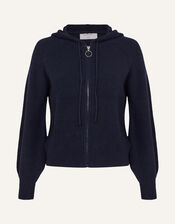 Zip Ribbed Knit Hoodie, Blue (NAVY), large