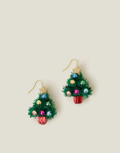 Pom Pom Christmas Tree Earrings, Green (GREEN), large