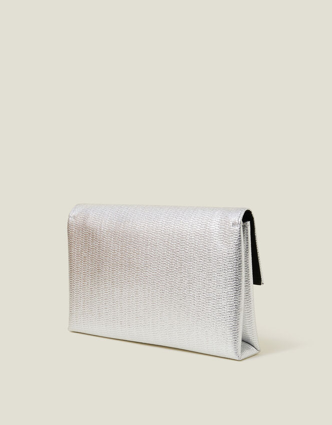 Metallic Fold-Over Clutch Bag, Silver (SILVER), large