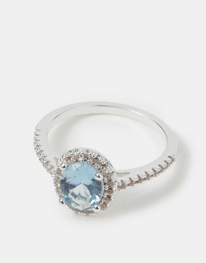 Cubic Zirconia Halo Engagement Ring, Blue (BLUE), large