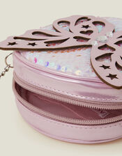 Girls Round Sequin Butterfly Bag, , large