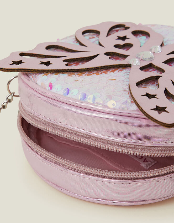 Girls Round Sequin Butterfly Bag, , large