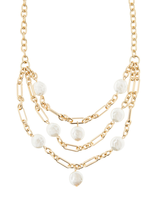 Pearl and Chain Collar Necklace, , large