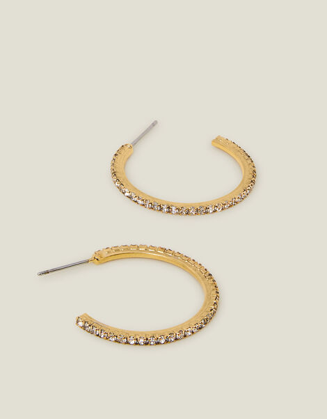 14ct Gold-Plated Pavé Hoop Earrings, , large