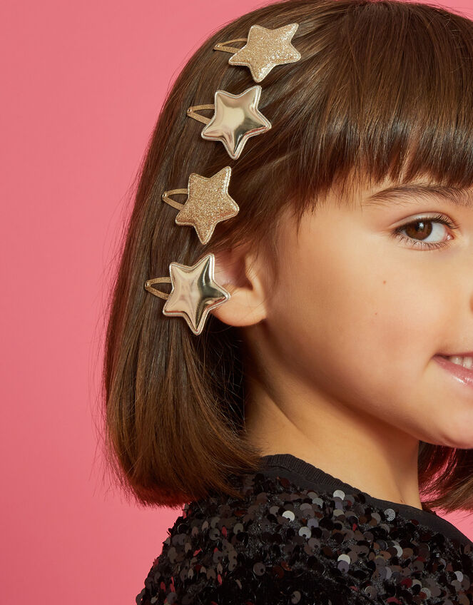 4-Pack Girls Glitter Star Hair Clips, , large