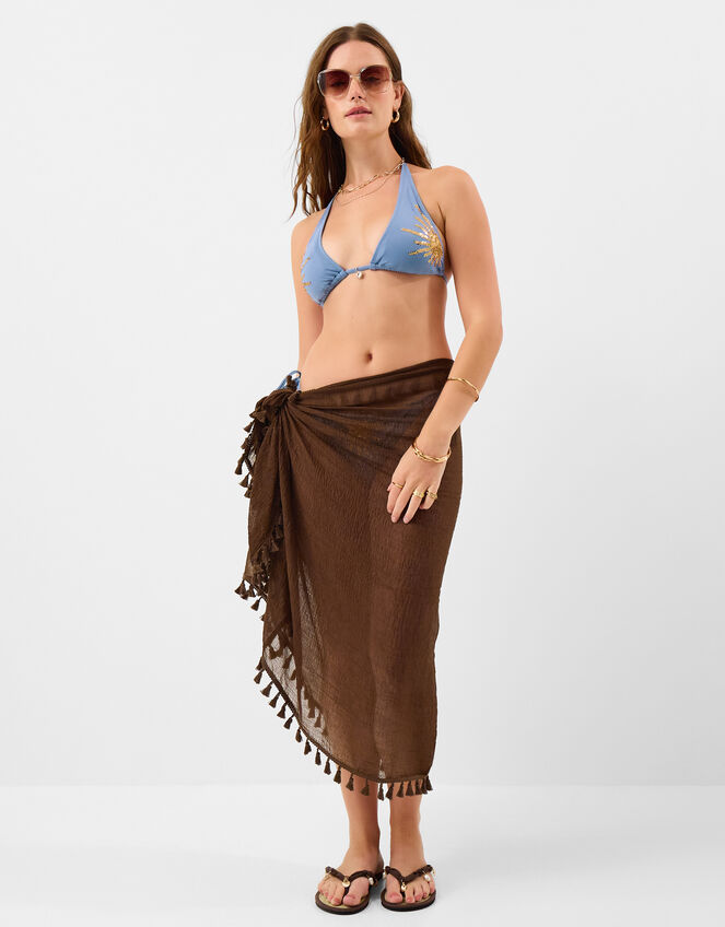 Tassel Trim Sarong, Brown (CHOCOLATE), large
