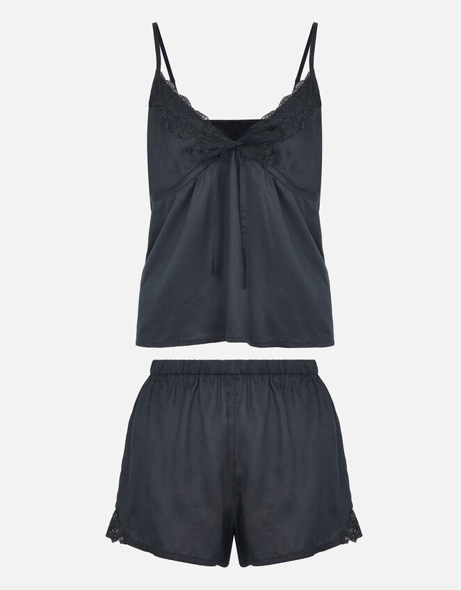 Tie Front Pyjama Set, Black (BLACK), large