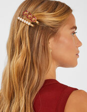 2-Pack Flower & Pearl Hair Clips, , large