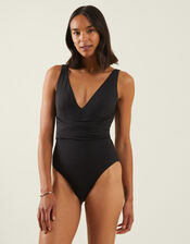 Plunge Cross-Over Shaping Swimsuit, Black (BLACK), large