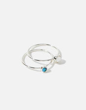 Sterling Silver Shell and Stone Ring, Silver (ST SILVER), large