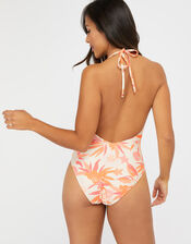 Printed Plunge Swimsuit with Recycled Polyester, Orange (CORAL), large