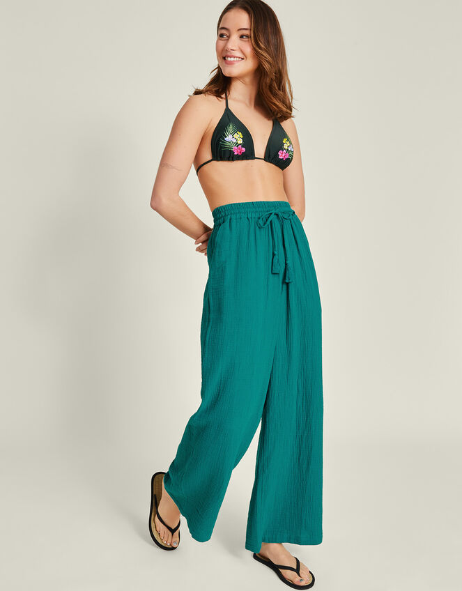 Crinkle Beach Trousers, Teal (TEAL), large