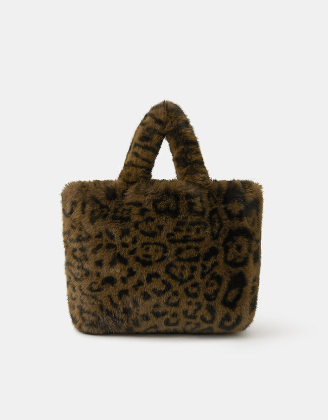Leopard Faux Fur Tote Bag, , large