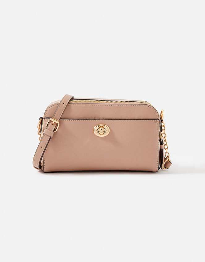 Leona Lock Cross-Body Bag, Nude (NUDE), large