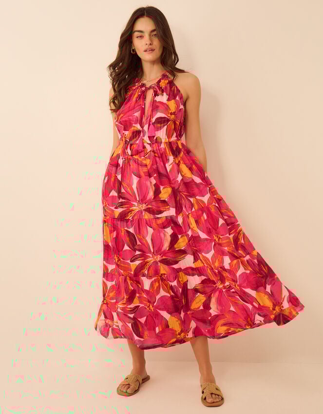 Halter Neck Floral Print Midi Dress, Multi (BRIGHTS MULTI), large