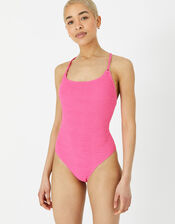 Crinkle Cross Strap Swimsuit, Pink (PINK), large
