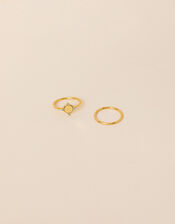 14ct Gold-Plated Plain and Circle Ring Set of Two, Blue (TURQUOISE), large