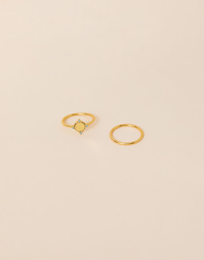 14ct Gold-Plated Plain and Circle Ring Set of Two, Blue (TURQUOISE), large