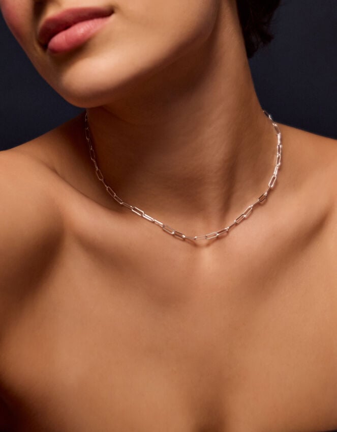 Sterling Silver-Plated Paperclip Chain Necklace, , large
