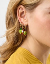 3-Pack Glass Fruit Charm Huggie Hoop Earrings, , large