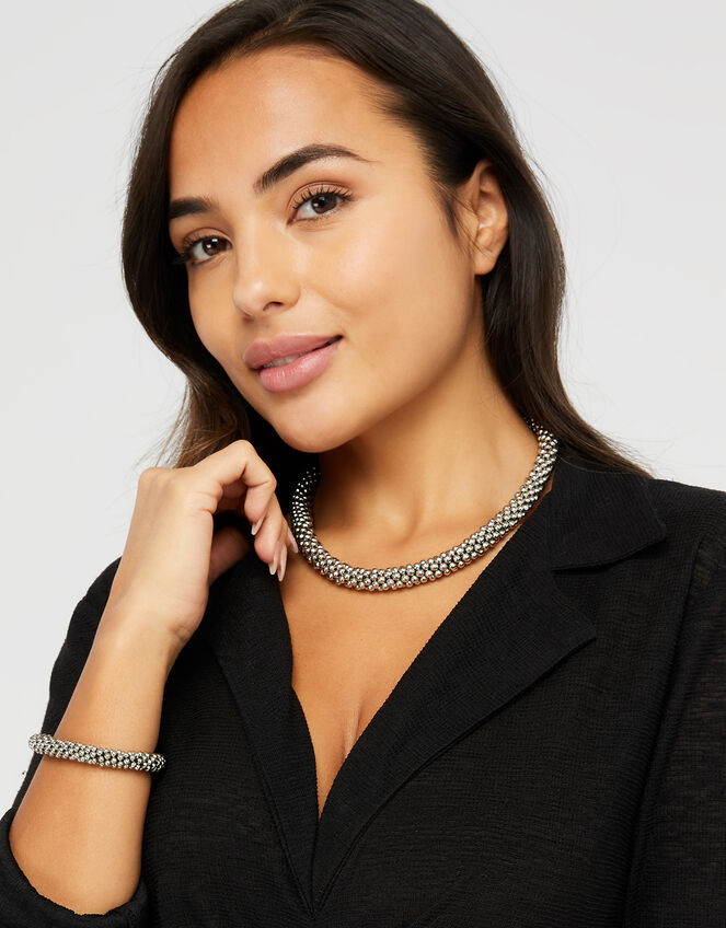 Bobble Necklace and Bracelet Set, Silver (SILVER), large