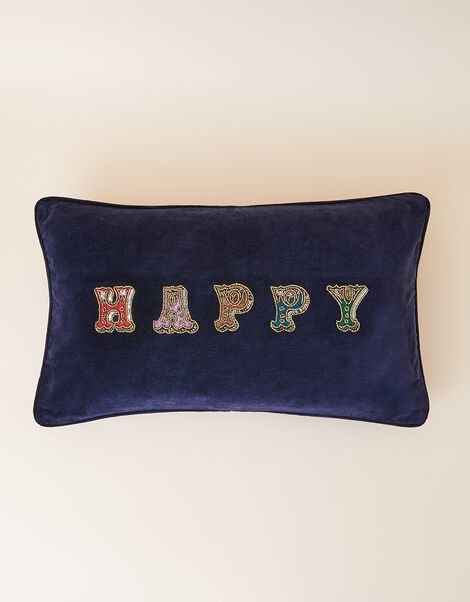 Happy Velvet Embellished Cushion Cover, , large