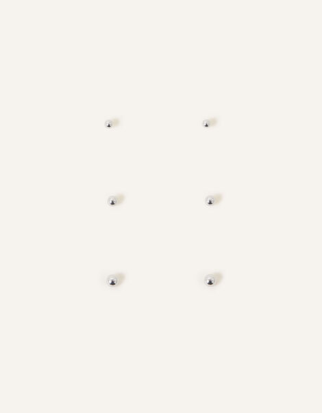Sterling Silver Ball Studs Set of Three, , large