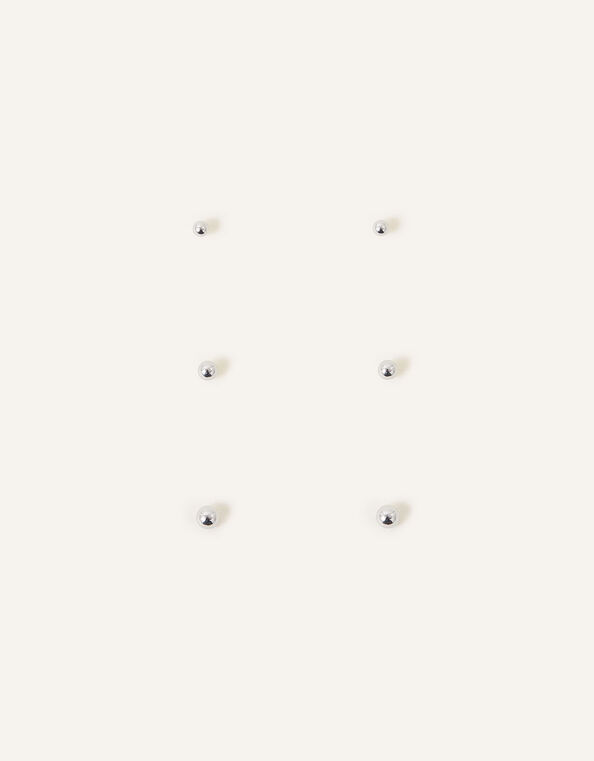 Sterling Silver Ball Studs Set of Three, , large